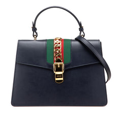 グッチ シェリーライン シルヴィ ハンドバッグ ショルダーバッグ 2WAY 431665 ネイビー レザー レディース GUCCI 【中古】