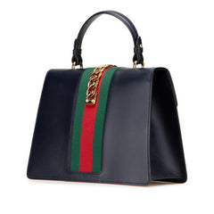 グッチ シェリーライン シルヴィ ハンドバッグ ショルダーバッグ 2WAY 431665 ネイビー レザー レディース GUCCI 【中古】