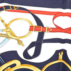 エルメス カレ90 Eperon d’or 黄金の拍車 スカーフ ネイビー マルチカラー シルク レディース HERMES 【中古】