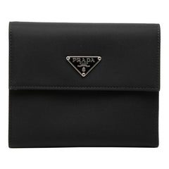 プラダ 三角ロゴプレート 三つ折り財布 M170 ネロ ブラック ナイロン レザー レディース PRADA 【中古】