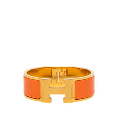 エルメス クリッククラックH PM ブレスレット バングル ゴールド オレンジ メッキ エナメル レディース HERMES 中古