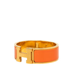 エルメス クリッククラックH PM ブレスレット バングル ゴールド オレンジ メッキ エナメル レディース HERMES 中古