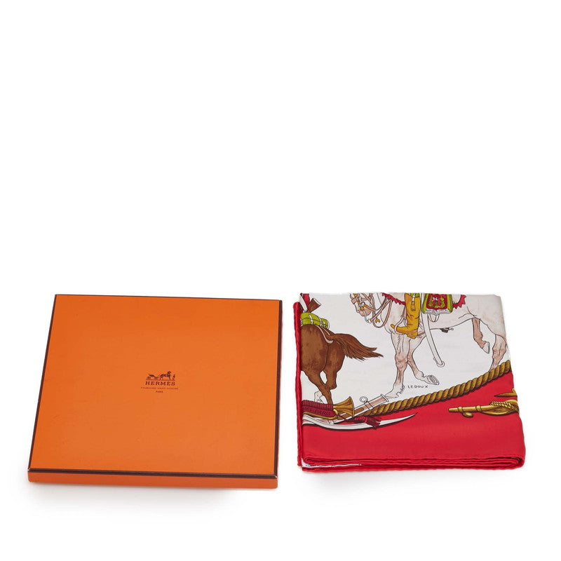 エルメス カレ90 MARINE ET CAVALERIE 海と騎兵隊 スカーフ レッド マルチカラー シルク レディース HERMES 【中古】