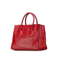 プラダ 三角ロゴプレート ハンドバッグ レッド レザー レディース PRADA 【中古】