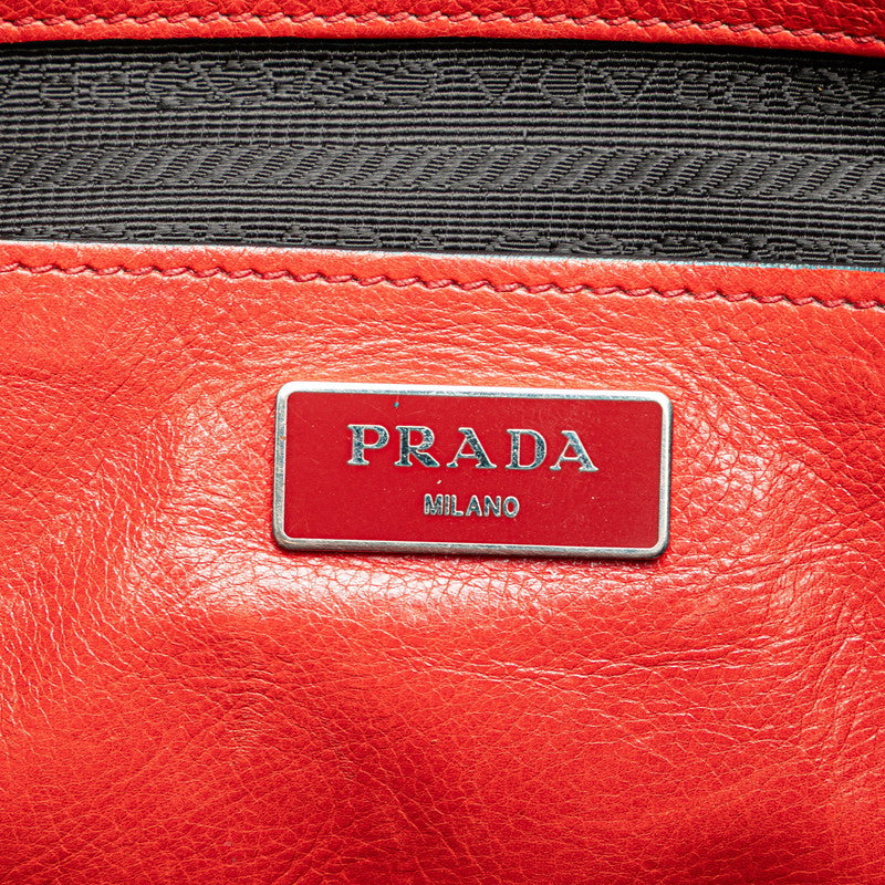 プラダ 三角ロゴプレート ハンドバッグ レッド レザー レディース PRADA 【中古】