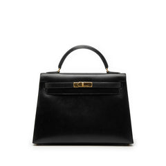 エルメス ケリー32 外縫い ハンドバッグ ブラック ゴールド金具 ボックスカーフ レディース HERMES 【中古】