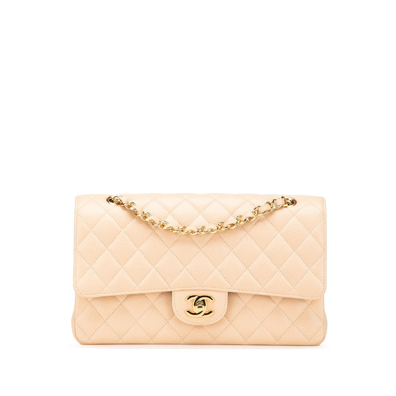 シャネル マトラッセ25 ダブルフラップ チェーン ショルダーバッグ ベージュ ゴールド金具 キャビアスキン レディース CHANEL 【中古】