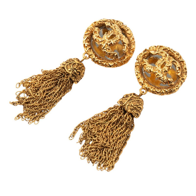 シャネル ココマーク 溶岩 ヨウガン ミラー フリンジ イヤリング ゴールド メッキ レディース CHANEL 【中古】