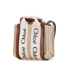 クロエ ウッディ ナノ ハンドバッグ ショルダーバッグ 2WAY ベージュ キャンバス レザー レディース Chloe 【中古】