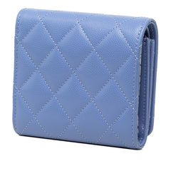 シャネル ココマーク マトラッセ 三つ折り財布 ブルー キャビアスキン レディース CHANEL 中古