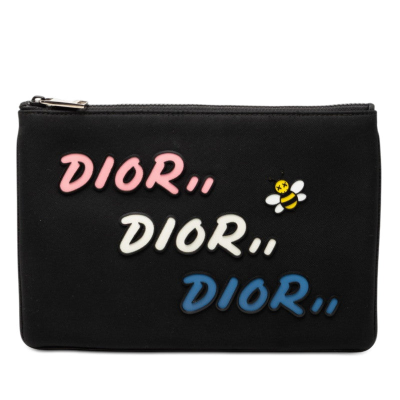 ディオール × カウズ KAWS ポーチ クラッチバッグ ブラック マルチカラー ナイロン レザー レディース Dior 【中古】