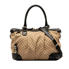 グッチ ディアマンテ スーキー ハンドバッグ ショルダーバッグ 2WAY 247902 ベージュ ブラック キャンバス レザー レディース GUCCI 中古