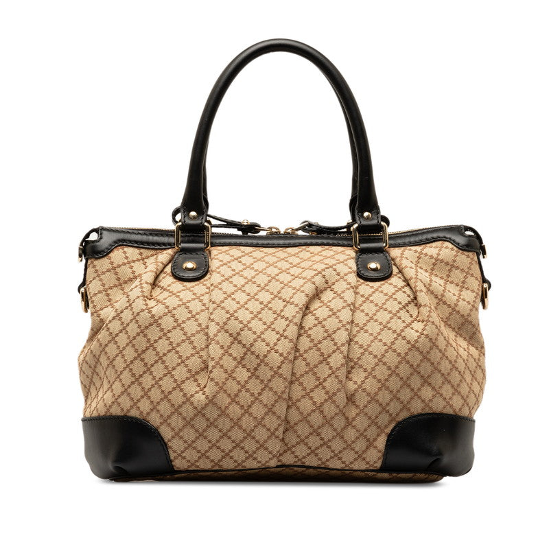 グッチ ディアマンテ スーキー ハンドバッグ ショルダーバッグ 2WAY 247902 ベージュ ブラック キャンバス レザー レディース GUCCI 【中古】