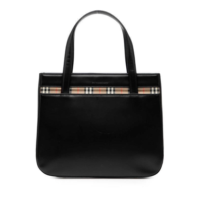バーバリー ノバチェック ハンドバッグ ブラック マルチカラー キャンバス レザー レディース BURBERRY 【中古】