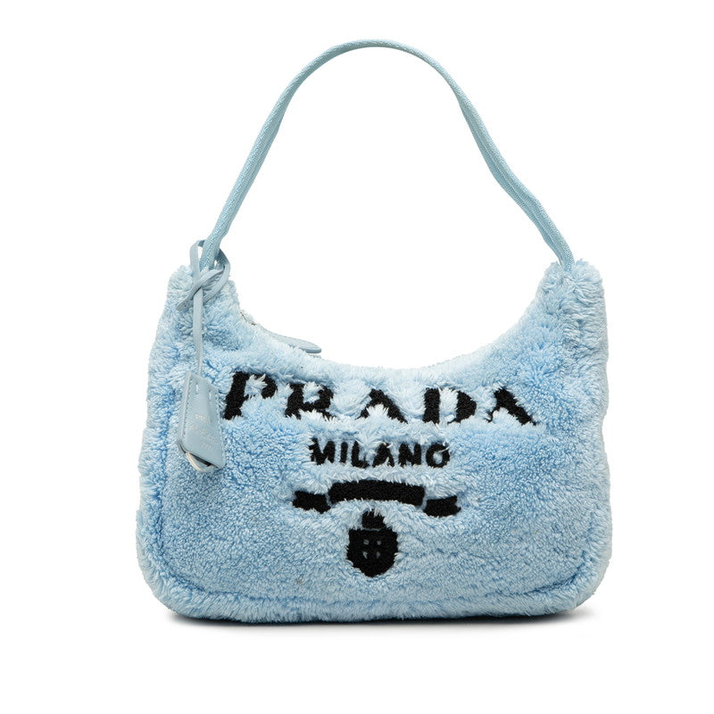 プラダ 三角ロゴプレート Re-Edition 2000 テリー ワンショルダーバッグ ハンドバッグ ブルー パイル レディース PRADA 中古