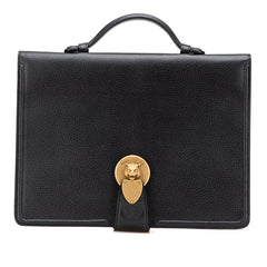 グッチ キャットヘッド ブリーフケース クラッチバッグ 495655 ブラック レザー メンズ GUCCI 【中古】