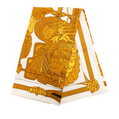 エルメス カレ90 ARMETS en PANACHE 羽飾りの兜 スカーフ 大判 アイボリー ゴールド シルク レディース HERMES 【中古】