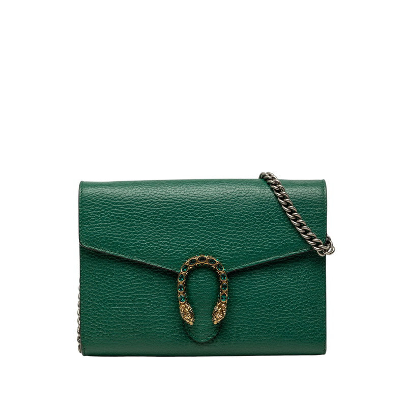 グッチ デュオニソス チェーン ウォレット ショルダーバッグ 401231 グリーン ゴールド金具 PVC レザー レディース GUCCI 中古