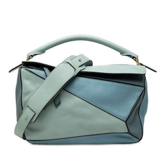 ロエベ アナグラム パズル ミディアム ハンドバッグ 2WAY ショルダーバッグ ブルー系 レザー レディース LOEWE 【中古】