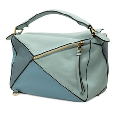 ロエベ アナグラム パズル ミディアム ハンドバッグ 2WAY ショルダーバッグ ブルー系 レザー レディース LOEWE 【中古】