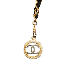 シャネル ヴィンテージ ココマーク 3連 チェーン ベルト ゴールド ブラック メッキ レザー レディース CHANEL 【中古】
