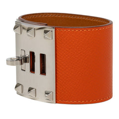 エルメス ケリードッグ エクストリーム ブレスレット #S オレンジ系 シルバー金具 レザー メタル レディース HERMES 中古