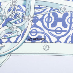 エルメス カレ90 Mors et Gourmettes 馬銜と鎖 スカーフ 大判スカーフ ブルー系 シルク レディース HERMES 中古