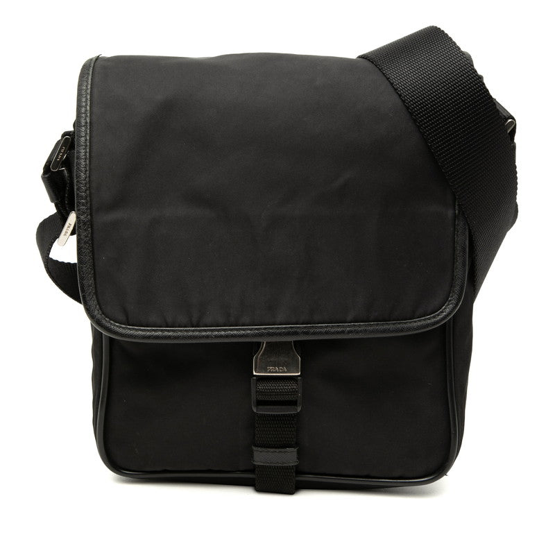プラダ 三角ロゴプレート ショルダーバッグ ブラック ナイロン レザー レディース PRADA 【中古】