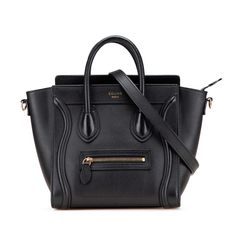 セリーヌ ラゲージ ナノショッパー ハンドバッグ ショルダーバッグ 2WAY ブラック レザー レディース CELINE 【中古】