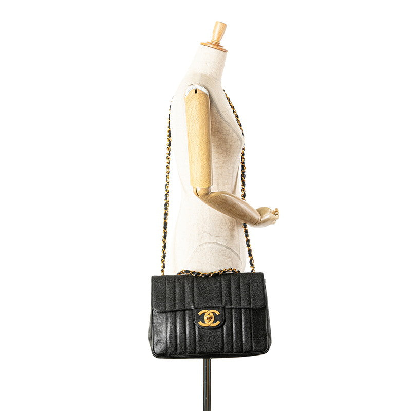 シャネル マドモアゼル ココマーク チェーン ショルダーバッグ ハンドバッグ ブラック キャビアスキン レディース CHANEL 【中古】