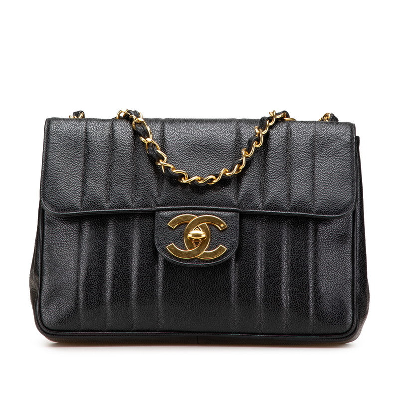 シャネル マドモアゼル ココマーク チェーン ショルダーバッグ ハンドバッグ ブラック キャビアスキン レディース CHANEL 【中古】