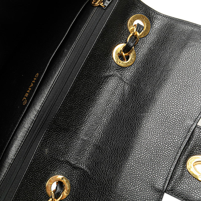シャネル マドモアゼル ココマーク チェーン ショルダーバッグ ハンドバッグ ブラック キャビアスキン レディース CHANEL 【中古】