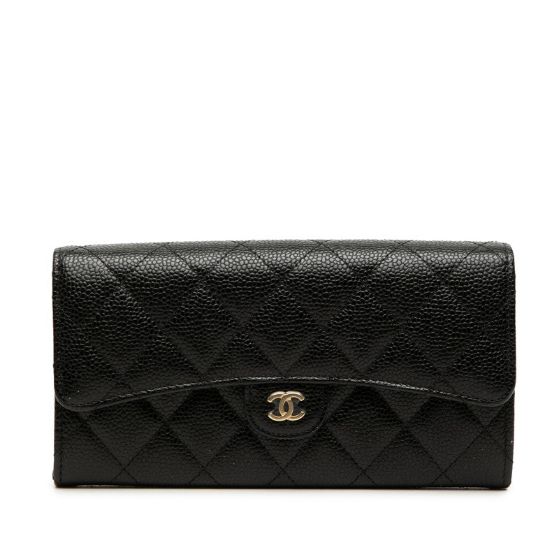 シャネル マトラッセ ココマーク 長財布 ブラック キャビアスキン レディース CHANEL 【中古】