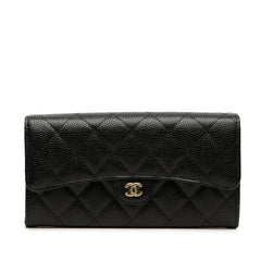 シャネル マトラッセ ココマーク 長財布 ブラック キャビアスキン レディース CHANEL 【中古】