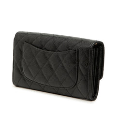 シャネル マトラッセ ココマーク 長財布 ブラック キャビアスキン レディース CHANEL 【中古】