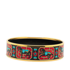 エルメス エマイユ 馬 花 モチーフ バングル ゴールド ブラック マルチカラー メッキ レディース HERMES 【中古】