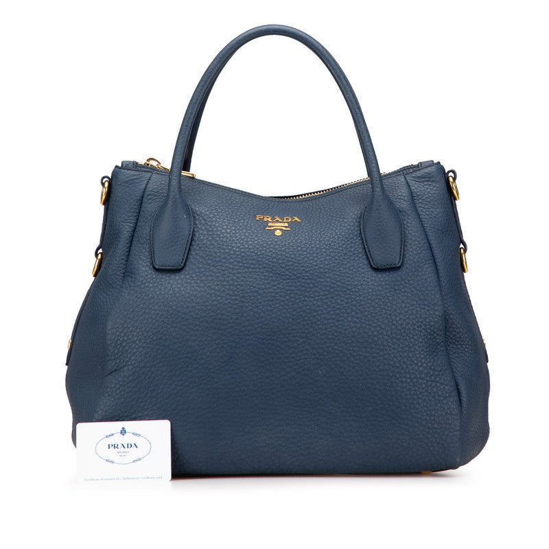プラダ ロゴ ハンドバッグ トートバッグ BR4992 ブルー レザー レディース PRADA 【中古】