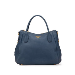 プラダ ロゴ ハンドバッグ トートバッグ BR4992 ブルー レザー レディース PRADA 【中古】
