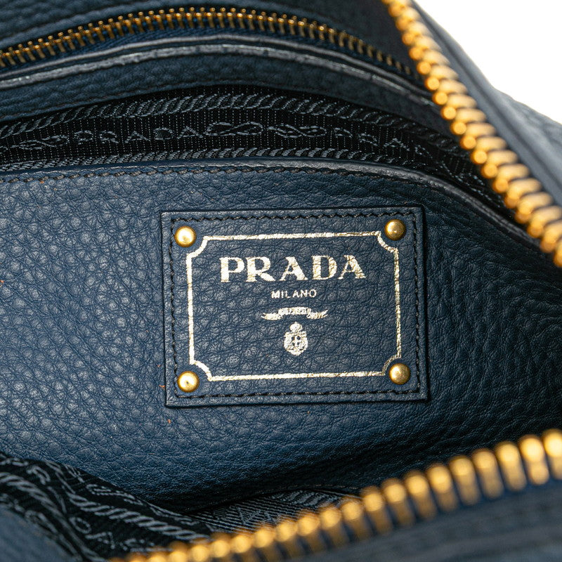 プラダ ロゴ ハンドバッグ トートバッグ BR4992 ブルー レザー レディース PRADA 【中古】