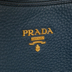 プラダ ロゴ ハンドバッグ トートバッグ BR4992 ブルー レザー レディース PRADA 【中古】