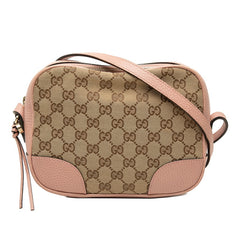グッチ GGキャンバス 斜め掛け ショルダーバッグ 449413 ベージュ ピンク キャンバス レザー レディース GUCCI 中古