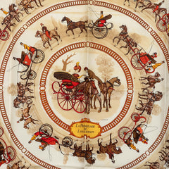 エルメス カレ90 LA PROMENADE DE LONGCHAMPS ロンシャンへの散歩 スカーフ ベージュ マルチカラー シルク レディース HERMES 中古
