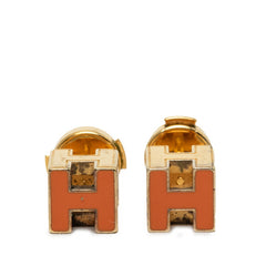 エルメス カージュ ド アッシュ Hキューブ スタッドピアス ゴールド オレンジ メッキ レディース HERMES 【中古】