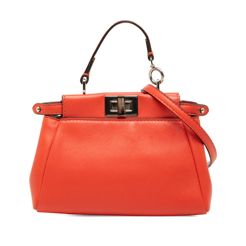 フェンディ マイクロ ピーカブー ポーチ ミニハンドバッグ ショルダーバッグ 2WAY 8M0355 レッド系 レザー レディース FENDI 【中古】