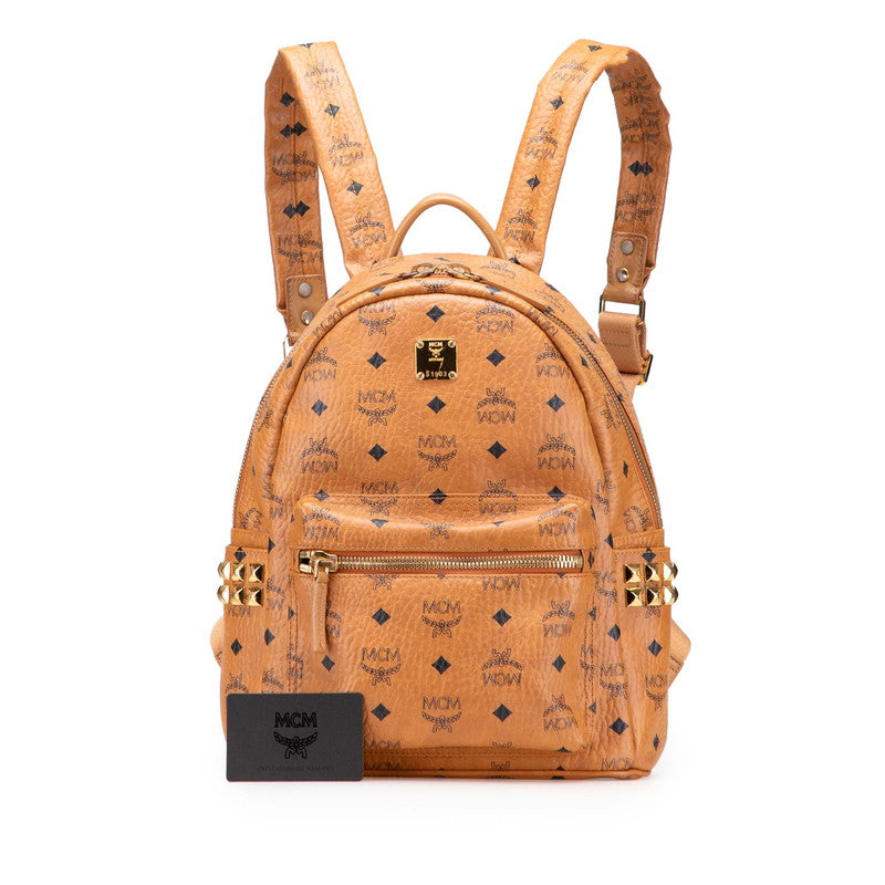 エム シー エム ヴィセトス スタッズ リュック バックパック ブラウン レザー レディース MCM 【中古】
