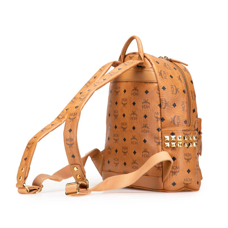 エム シー エム ヴィセトス スタッズ リュック バックパック ブラウン レザー レディース MCM 【中古】