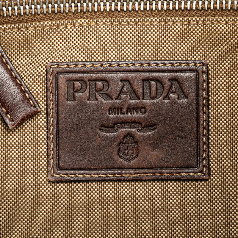 プラダ ロゴジャガード 斜め掛け ショルダーバッグ ベージュ ブラウン キャンバス レディース PRADA 【中古】