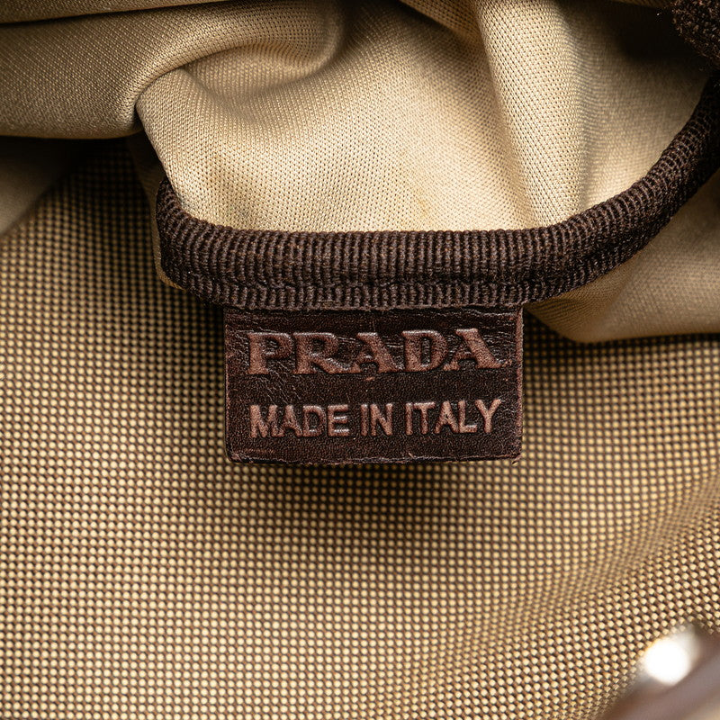 プラダ ロゴジャガード 斜め掛け ショルダーバッグ ベージュ ブラウン キャンバス レディース PRADA 【中古】