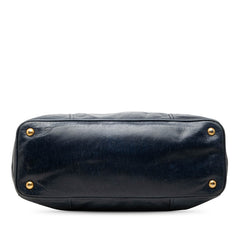 プラダ ヴィッテロシャイン ハンドバッグ 2WAY ショルダーバッグ ネイビー ゴールド レザー レディース PRADA 【中古】