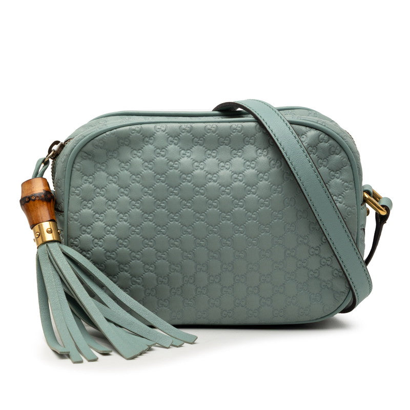 グッチ マイクログッチシマ バンブー バンブー 斜め掛け ショルダーバッグ 309538 ブルー系 レザー レディース GUCCI 【中古】